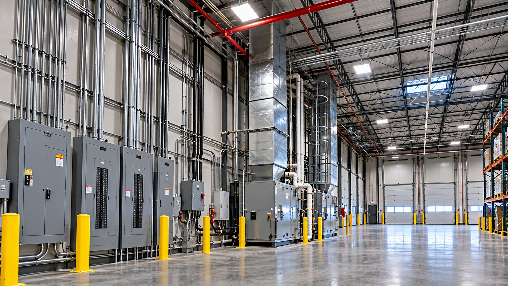 Industrial warehouse interior with electrical equipment